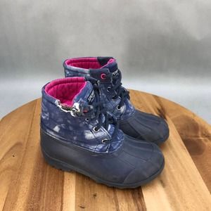 Sperry Saltwater Duck Boots Lace Up Ankle Youth Size 11 M‎ Blue Pink